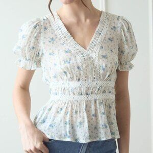 Blu Pepper Crochet Lace Trim Floral Top - NWT V-Neck Peplum